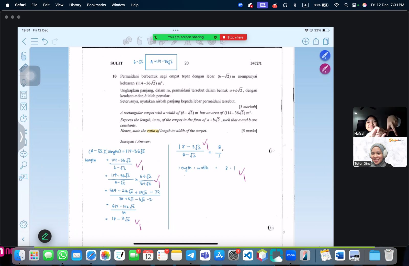 An SPM-style paper worked through in an Afterkelas online class